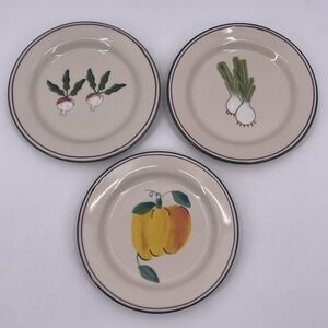Hartstone Farmers Market Salad Plates Radish Yellow Peppers Green Onion Set of 3